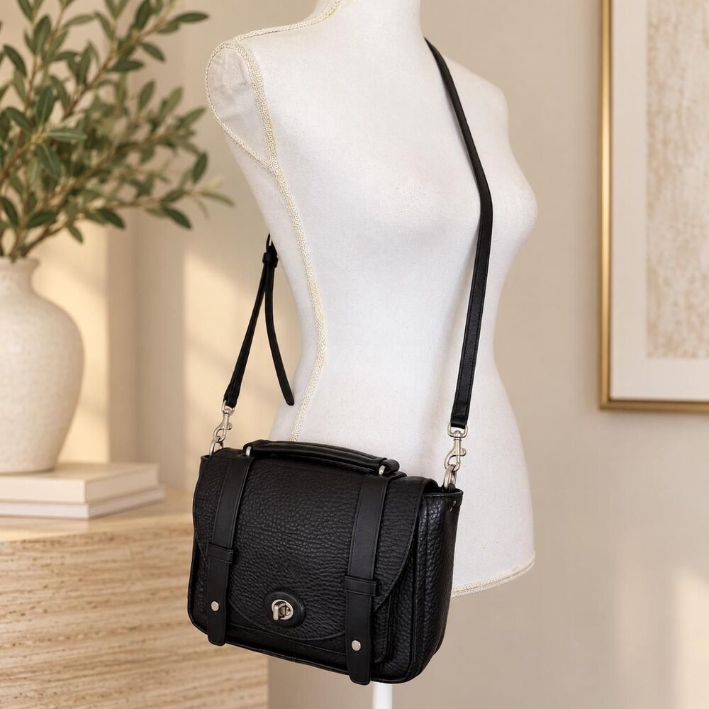 Coach Bleecker Mini Brooklyn Messenger Bag Black Pebbled Leather